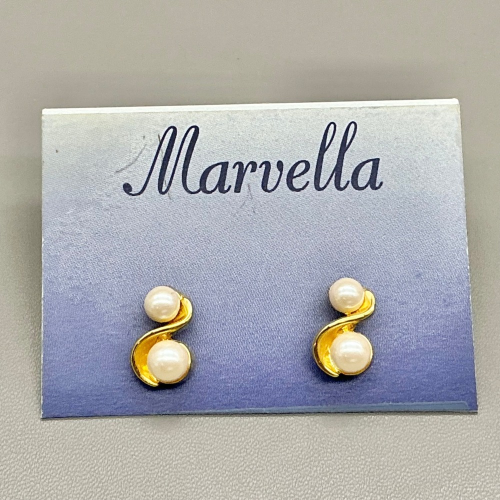 Marvella Earrings Women Gold Tone Faux Pearl S-Curve Stud Fashion Jewelry
